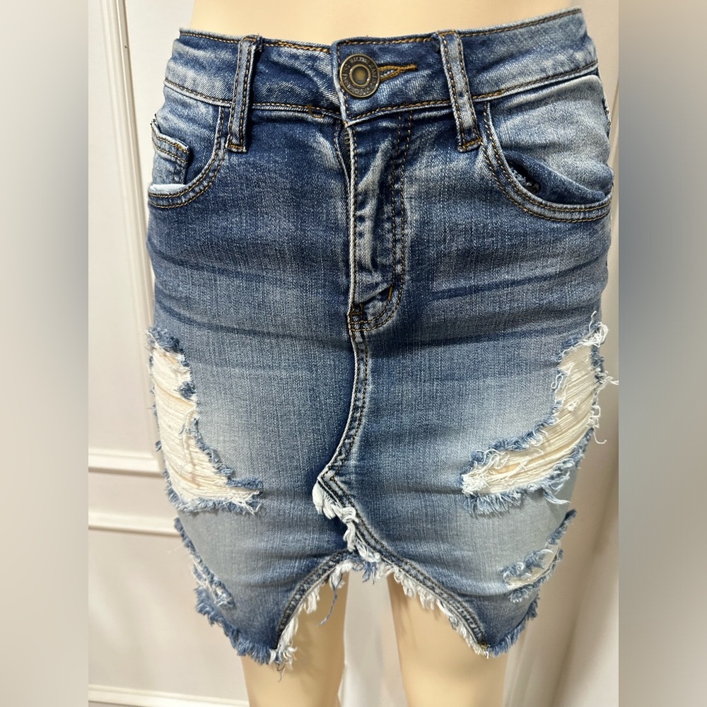 Machine Nouvelle Mode High Rise Distressed Ripped Denim Skirt 28/M*Italy